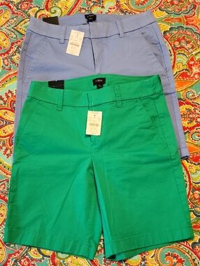 Lot Of 2 Nwt J. Crew 9" Shorts Blue And Green Size 0